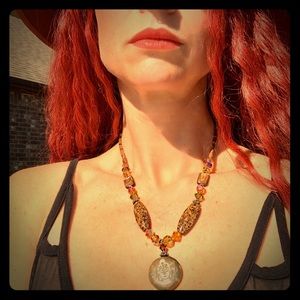 Handmade wood/glass/acrylic bead pendant necklace